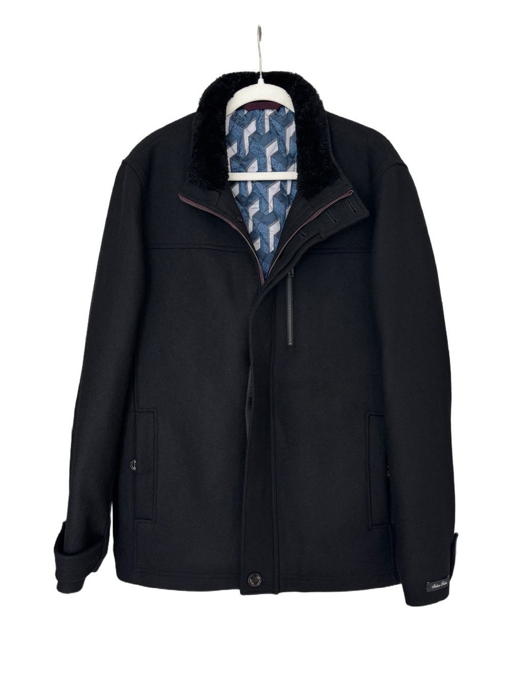 Ted Baker London Crew Funnel Neck Wool Blend Coat Jacket Black Men's Size L $629